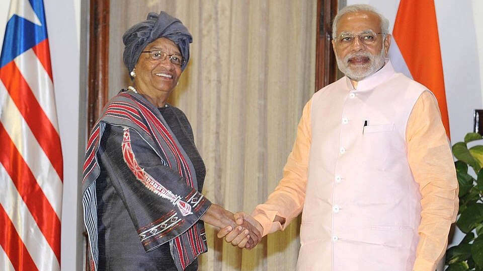 Prime Minister Narendra Modi meeting Liberian President Ellen Johnson Sirleaf in New Delhi on October 30, 2015.